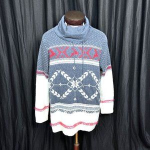 CJ Banks Knit Cowl Neck Sweater 1X Reindeer‎ Snowflake Fair Isle Holiday Winter